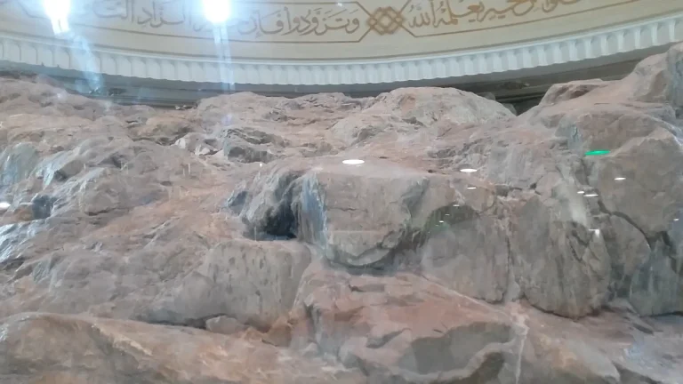 Safa and Marwa hills inside Masjid al-Haram, Makkah, an essential part of the Saee ritual in Hajj and Umrah.