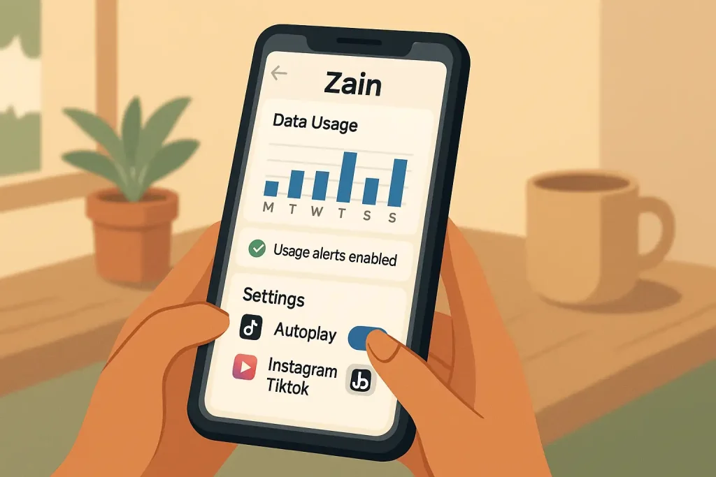  Monitor Zain data usage using app alerts and download settings