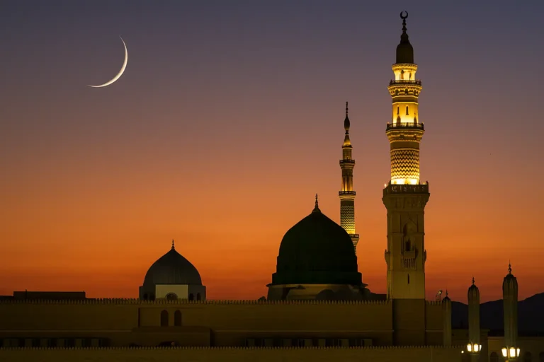 Crescent moon above Masjid an-Nabawi marking start of Islamic New Year 2025
