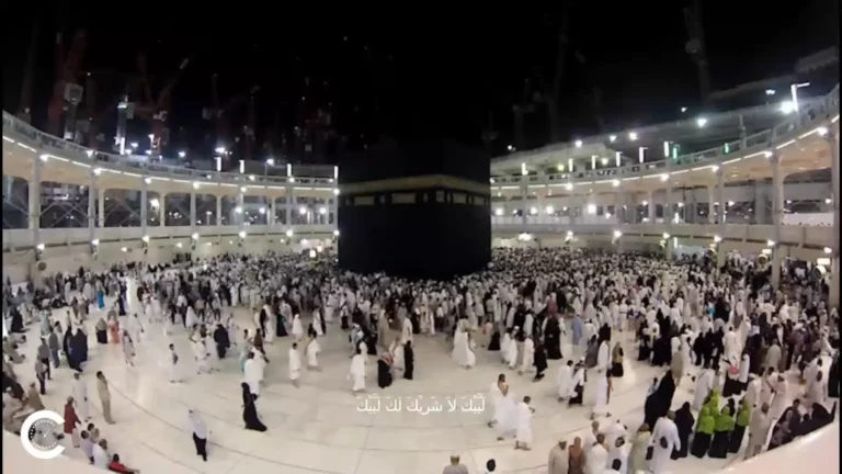 Muslim pilgrim performing Tawaf al-Umrah at the Kaaba in Masjid al-Haram