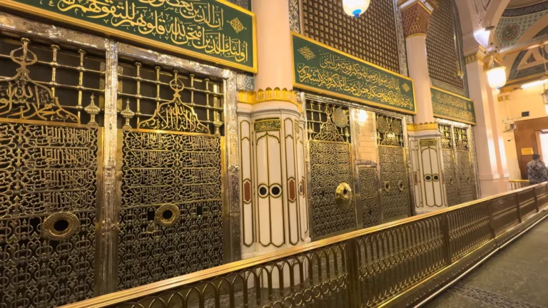 Sacred Chamber grill at the Tomb of Prophet Muhammad in Masjid al-Nabawi