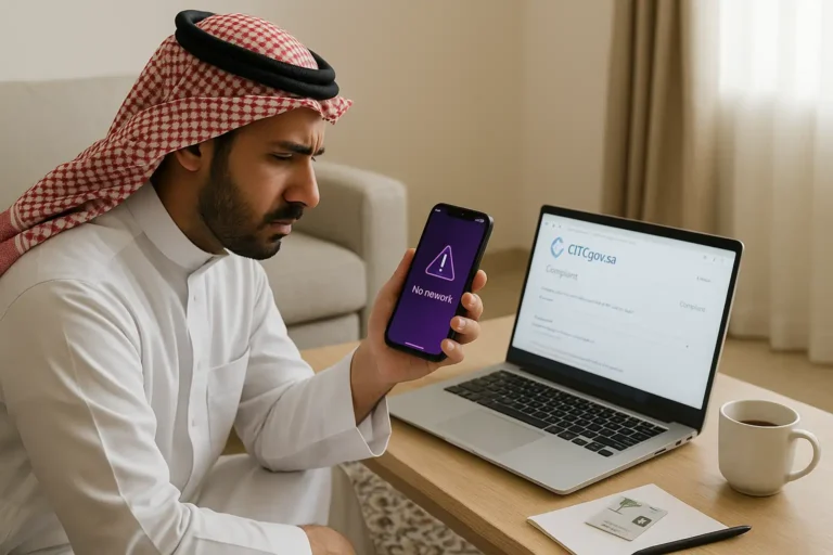CITC Complaint Zain 2025: Proven 3-Step Fix for Fast Results 5 Frustrated Zain customer in Saudi Arabia filing a CITC complaint online using Nafath login to resolve billing or 5G network issues in 2025
