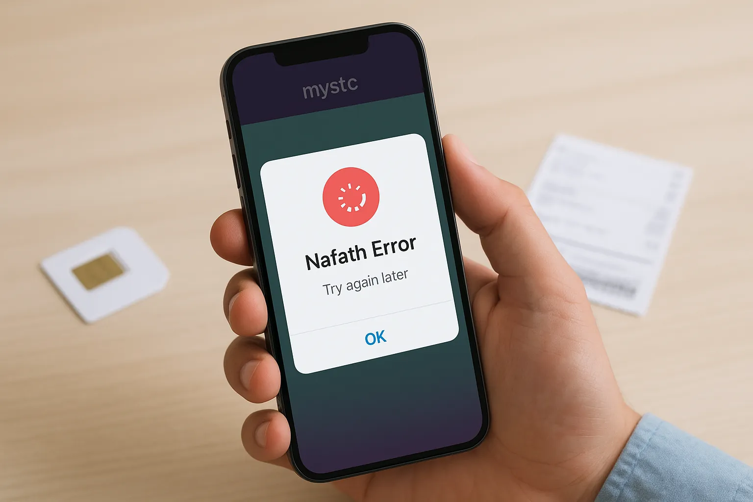 stc App Guide 2025: 7 Hidden Hacks & Avoid Nafath Nightmares 1 stc app guide 2025 showing Nafath login error on mobile screen with SIM card in background – real issue users face in Saudi Arabia