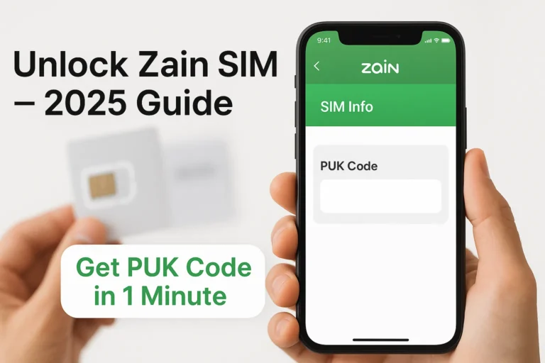 Person using Zain app to retrieve PUK code and unlock SIM card in Saudi Arabia