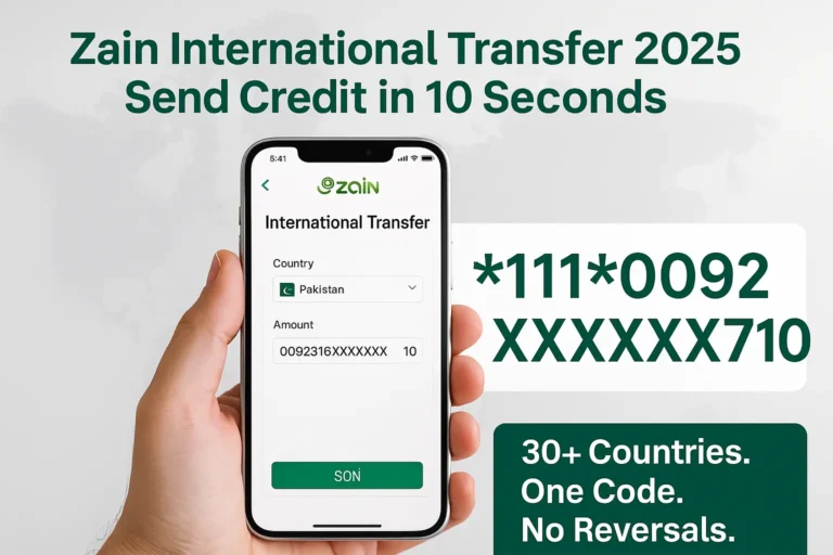 Zain international transfer in Saudi Arabia using app and code to send mobile credit in 2025
