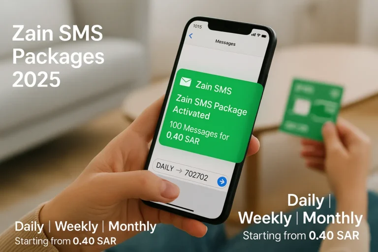 Zain SMS Packages 2025 showing daily SMS activation on phone by sending DAILY to 702702 in Saudi Arabia