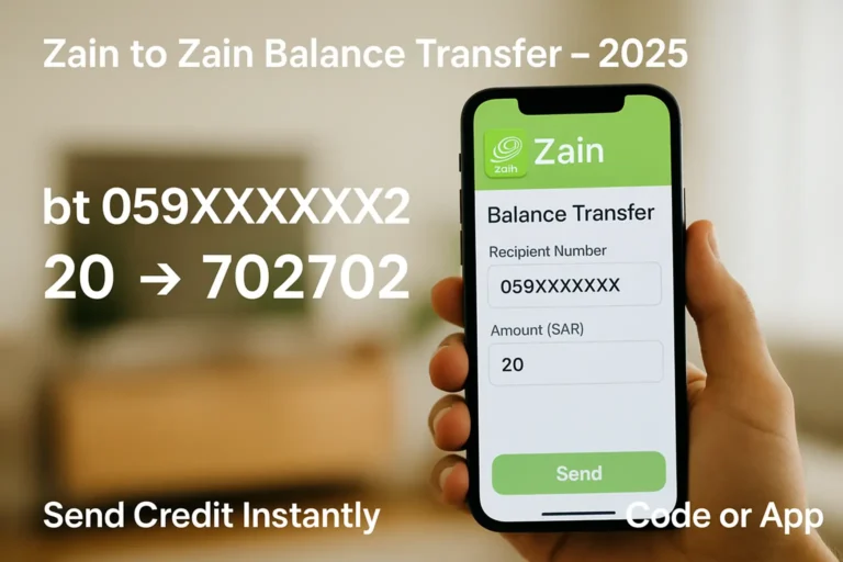 Zain balance transfer using mobile app and SMS code in Saudi Arabia 2025