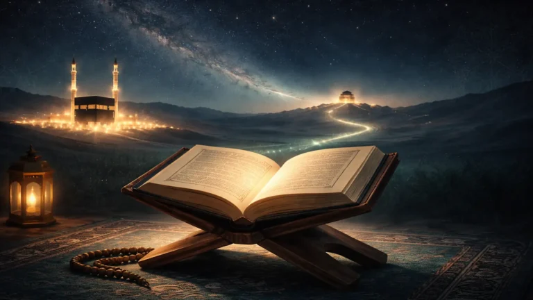 Qur’an 17:1 Isra meaning explained: al-Isra verse linking Masjid al-Haram to Masjid al-Aqsa.
