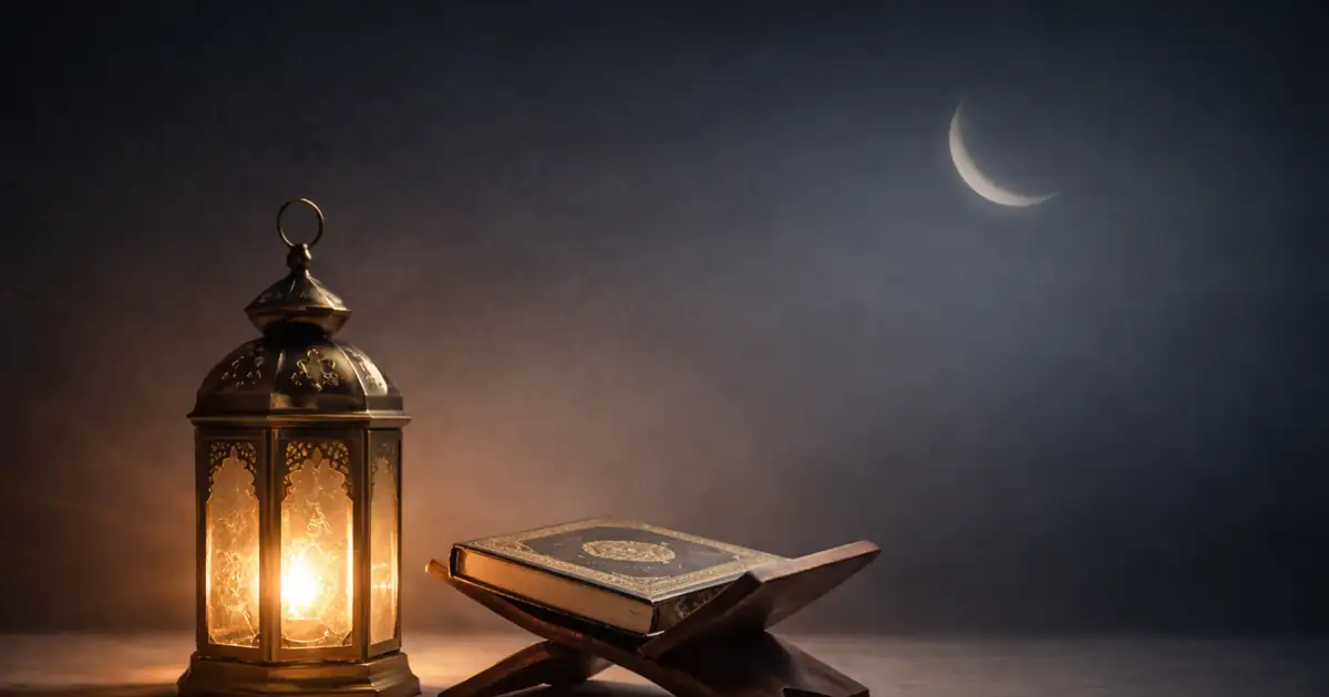 shab e barat: meaning, evidence, and what to do (beginner guide) 1 Shab e Barat night scene with a lantern glow beside a closed Qur’an on a rehal
