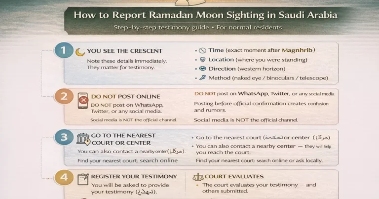 Crescent sighting testimony steps for nearest court reporting in Saudi Arabia