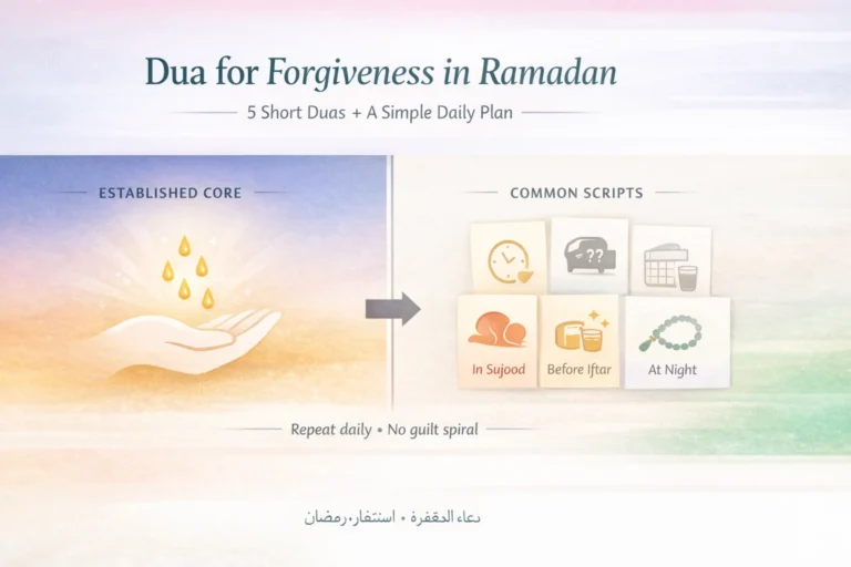 Dua For Forgiveness in Ramadan: 5 short duas to repeat daily 10 Five short istighfar supplications with Arabic text, transliteration, and meanings, plus a simple daily routine after prayer, in sujood, and at night