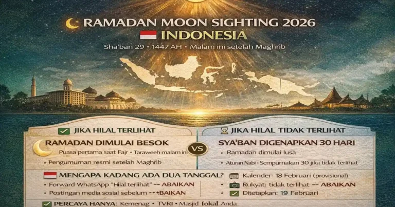 Ramadan Moon sighting 2026 Indonesia: Ramadan Moon Sighting 2026 in Indonesia — Official Confirmation + What To Follow 3 Indonesia hilal update with moonset after sunset rule seen vs not seen decision and rumor control tonight