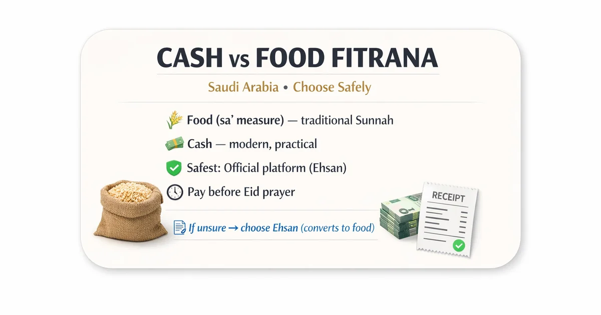 Is cash allowed for Zakat al Fitr in Saudi Arabia explained with staple food sa’ measure options like rice, dates, and wheat, why views differ, safe decision guide, charity distribution timing before Eid prayer, and online donation category mistake prevention