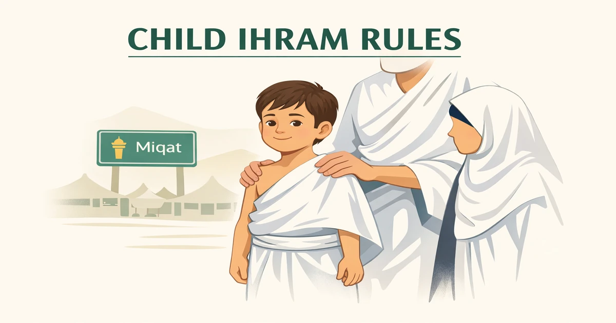 Ihram Rules For Children 1 Guide for minors entering the sacred state for Umrah and Hajj covering guardian intention at miqat, talbiyah help, boys and girls clothing, diapers, tawaf and sa’i with kids, key restrictions, and fidyah handling if rules are broken