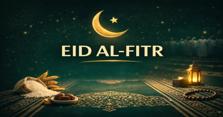 Eid al-Fitr meaning in Islam with moon sighting date notes, Zakat al-Fitr deadline before Eid prayer, Eid prayer steps and takbirs, fasting forbidden on Eid, and Sunnah checklist for beginners (2026)