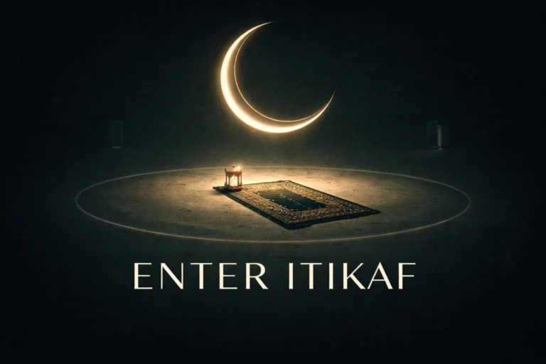Itikaf rules guide for last ten days of Ramadan with start and end times, niyyah, what breaks itikaf, phone use limits, sleeping and showering rules, and women’s itikaf at home vs masjid (2026)