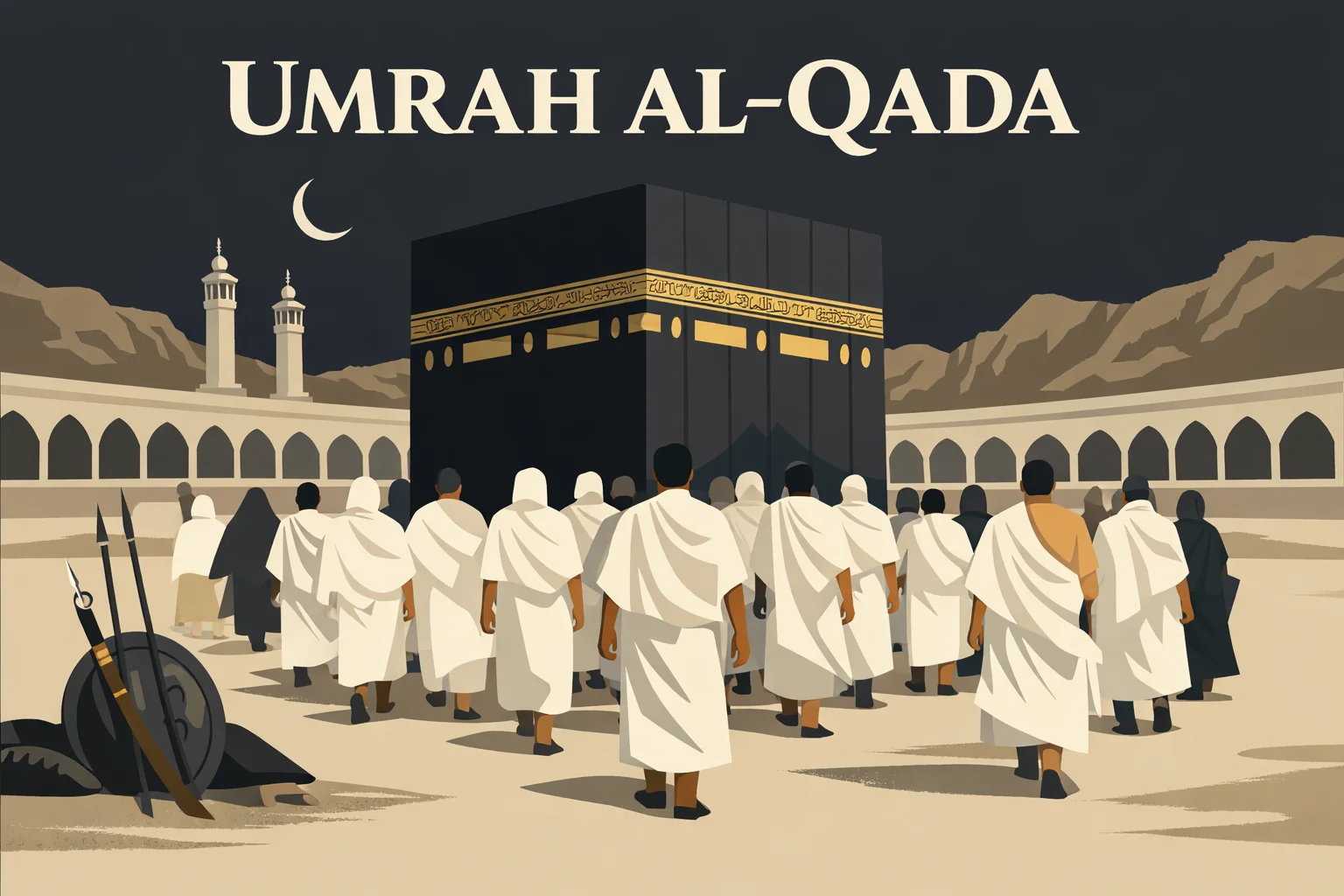 Umrah al-Qada explained: 7 AH Return to Makkah, Dhu al-Qadah, and Lessons 1 Make-up Umrah after Hudaybiyyah explained with return to Makkah in 7 AH, Dhul Qadah timing, peaceful entry rules, weapons kept outside the Haram, and three-day stay lessons
