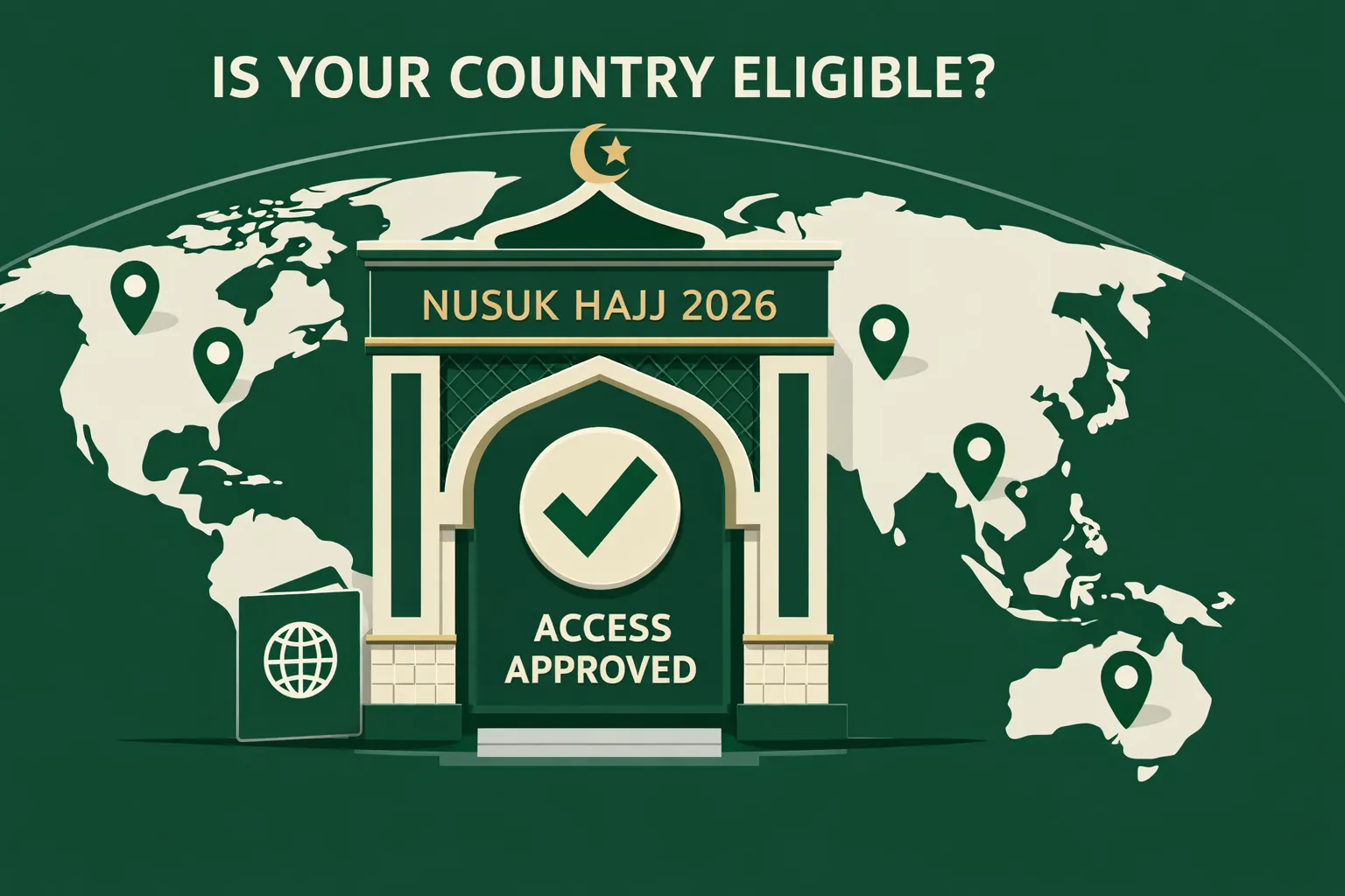 Nusuk Hajj serviced countries guide for 1447/2026 showing country-of-residence eligibility rule, where to check the official list, and how to confirm package availability step by step