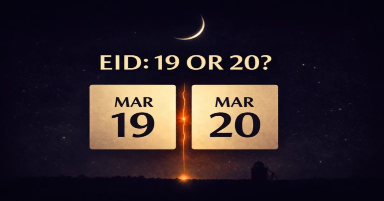 Shawwal 2026 date guide with 1 Shawwal 1447 range, March 19 vs March 20 confusion, moon sighting vs calculation, day-by-day Shawwal calendar, and country differences for Eid planning (2026)