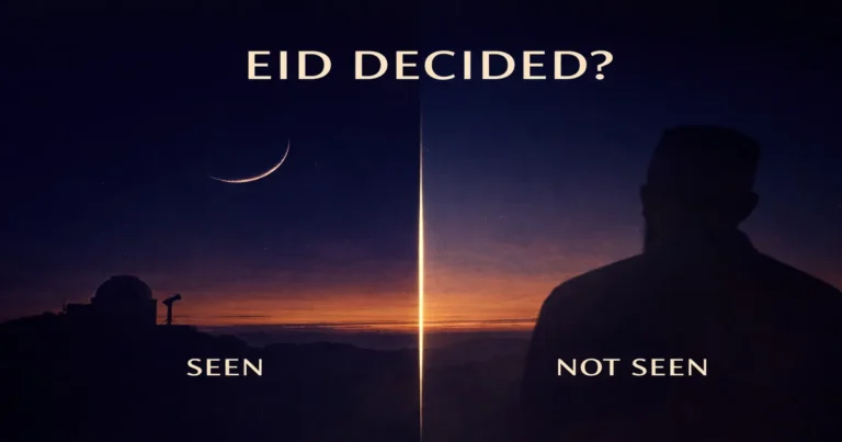 Shawwal moon sighting guide with Saudi Eid confirmation steps, 29th night after Maghrib rule, witness testimony conditions, west horizon viewing tips, and what to do if crescent not seen (2026)