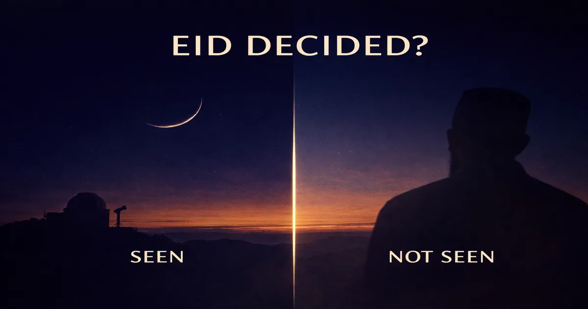 Shawwal moon sighting 1 Shawwal moon sighting guide with Saudi Eid confirmation steps, 29th night after Maghrib rule, witness testimony conditions, west horizon viewing tips, and what to do if crescent not seen (2026)