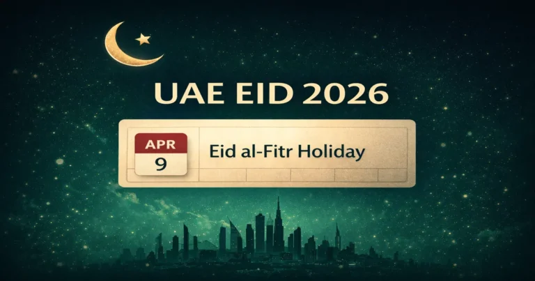 UAE Shawwal crescent moon sighting update with Dubai and Abu Dhabi holiday dates for public and private sector, federal announcement notes, and return-to-work details (2026)