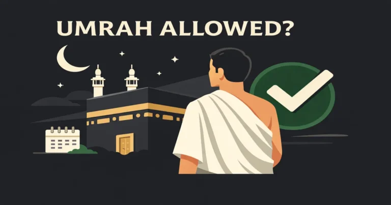 Guide explaining Umrah permissibility during Hajj months with Shawwal and the month before Dhul Hijjah, Quran 2:197 context, tamattu vs qiran vs ifrad basics, and common pilgrim scenarios (2026)