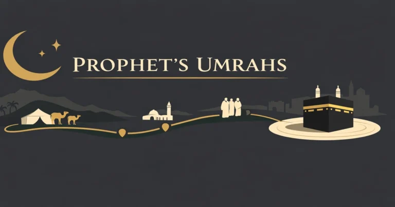Timeline of the Umrah journeys: Hudaybiyyah attempt, Umrah al-Qada the following year, Ji‘ranah after Hunayn, and the Umrah connected with Hajj—summarized from major hadith reports (2026)