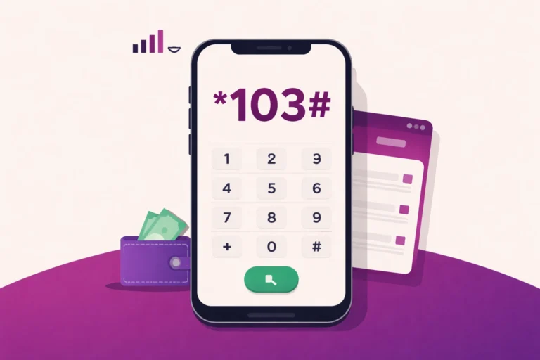 **Saudi telecom balance check guide showing USSD 103# as main code, 100# as package-details option, MySalam app for data/validity/usage, and 1101 helpline for support and recharge help